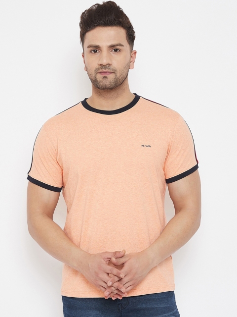 

98 Degree North Men Peach-Coloured Solid Round Neck T-shirt