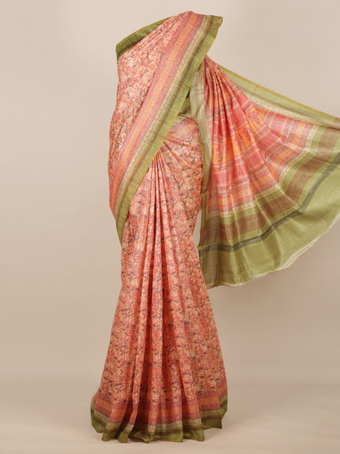 

Pothys Peach-Coloured Printed Jute Silk Saree