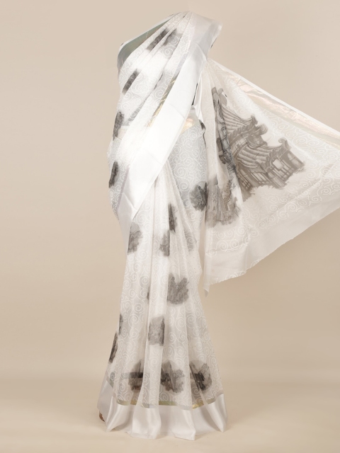 

Pothys White Printed Poly Chiffon Saree