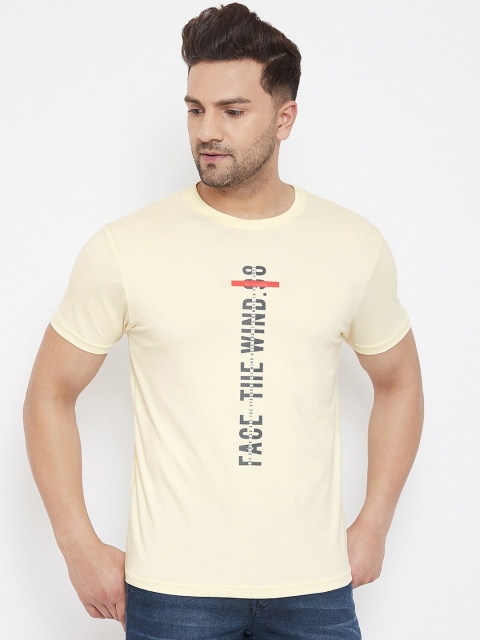 

98 Degree North Men Beige & Blue Printed Round Neck T-shirt