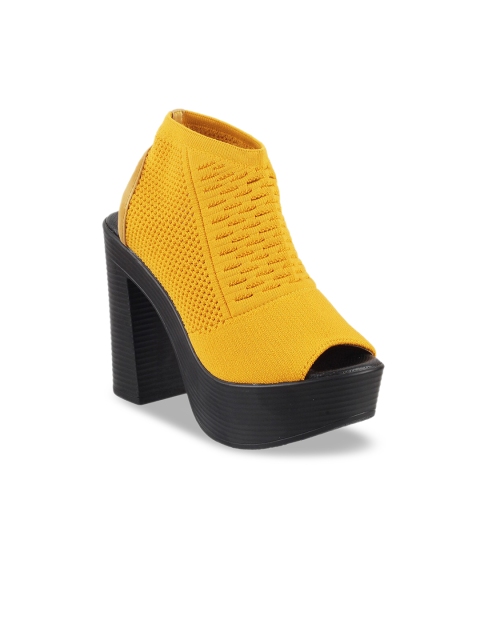 

Mochi Women Yellow Woven Design Block Heels