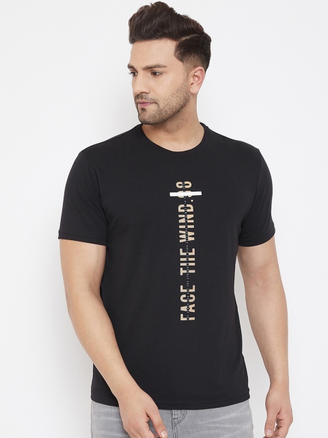 

98 Degree North Men Black & Beige Printed Round Neck T-shirt