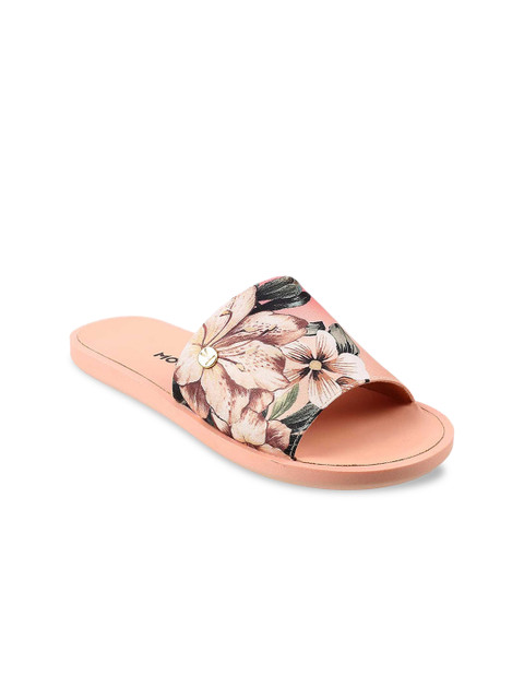 

Mochi Women Peach-Coloured Printed Open Toe Flats