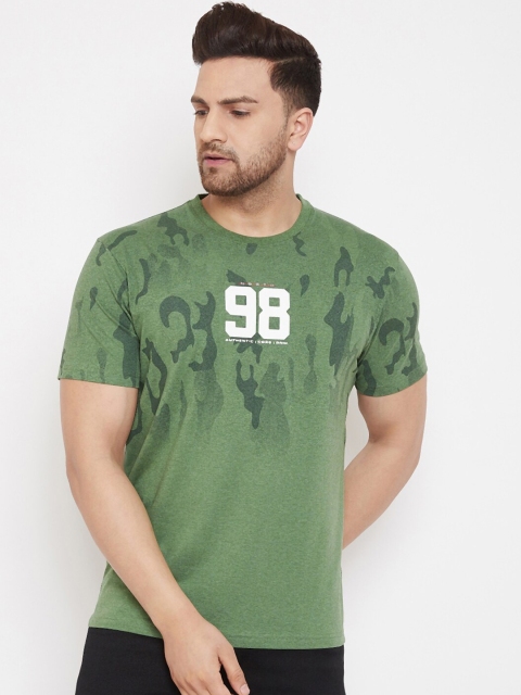 98 Degree North Men Green Printed Round Neck T-shirt