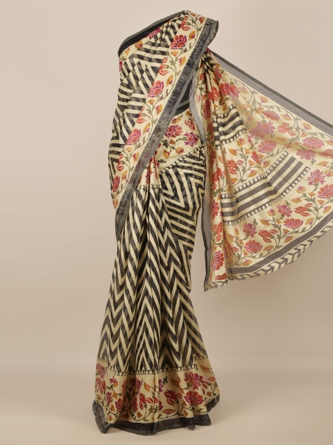 

Pothys Black Printed Jute Silk Saree