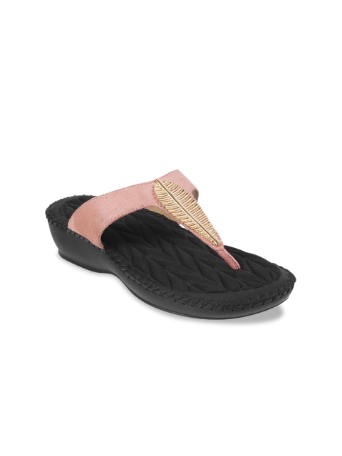 

Mochi Women Peach-Coloured & Gold-Toned Embellished Wedges
