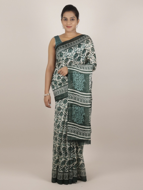 

Pothys Green & Off-White Jute Silk Printed Saree