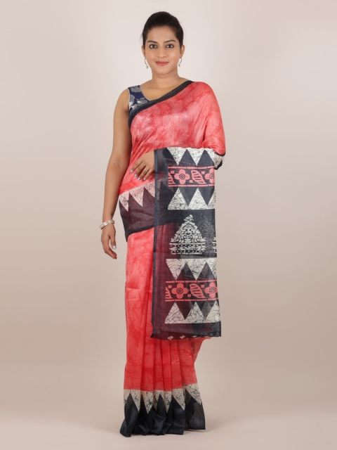 

Pothys Peach-Coloured Printed Jute Silk Saree