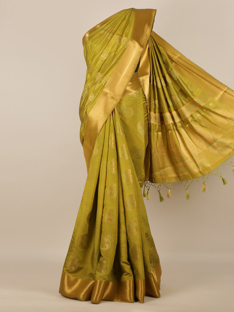 

Pothys Green & Gold-Toned Jute Silk Woven Design Saree