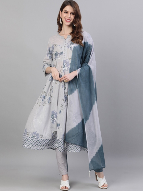 

Ishin Women Grey Printed Kurta with Trousers & Dupatta