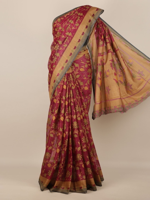 

Pothys Magenta & Beige Jute Silk Woven Design Saree