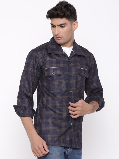 

Tistabene Men Navy Blue Checked Tailored Jacket