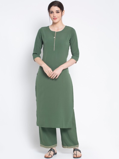 

ALC Creations Women Green Solid Kurti with Palazzos