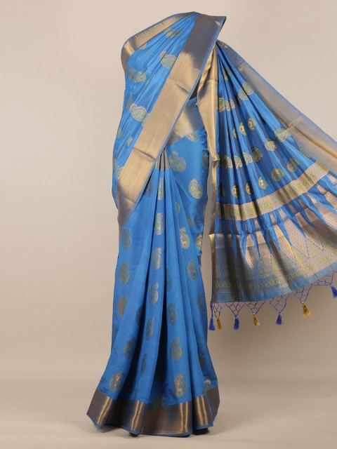 

Pothys Blue & Gold-Toned Jute Silk Woven Design Saree