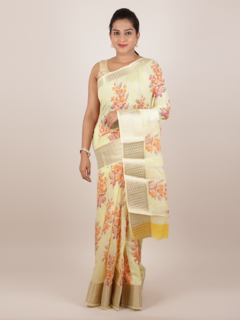 

Pothys Yellow & Orange Jute Silk Woven Design Saree