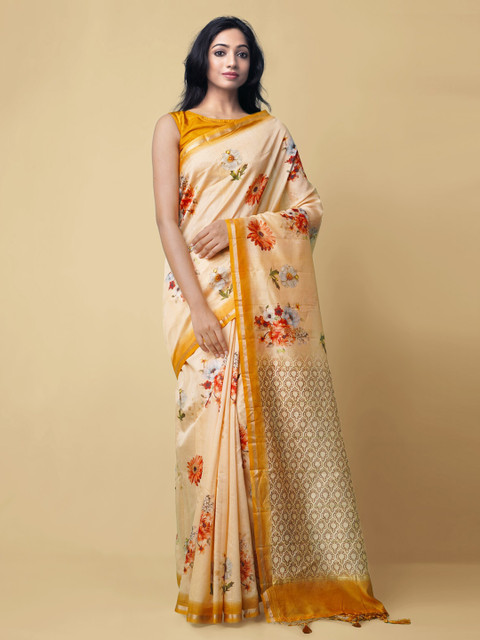 

Unnati Silks Yellow Silk Cotton Woven Design Chanderi Saree