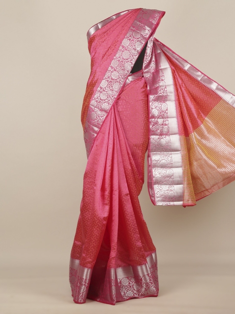 

Pothys Pink & Silver-Toned Jute Silk Printed Saree