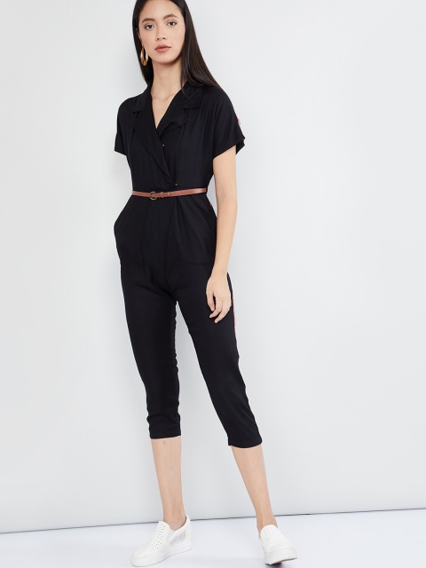 

max Women Black & Red Solid Capri Jumpsuit