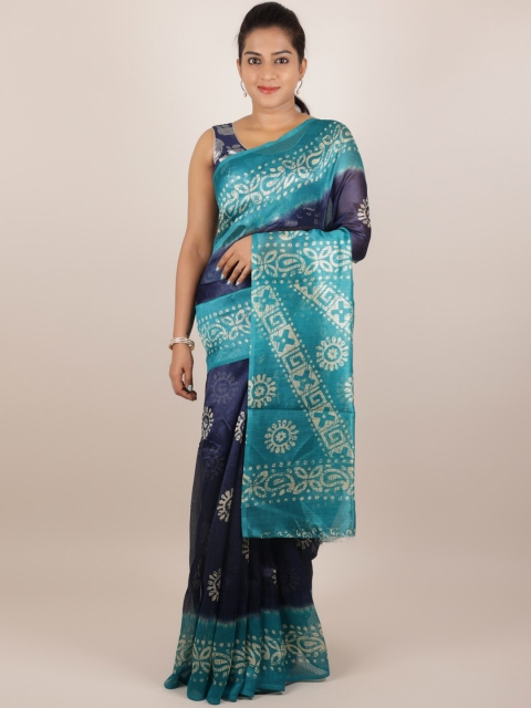 

Pothys Navy Blue Printed Jute Silk Saree