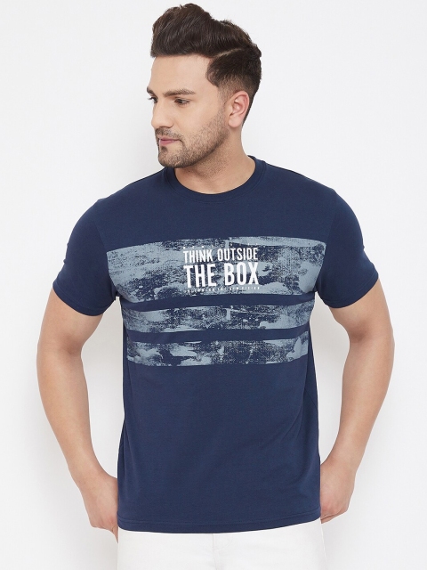 

98 Degree North Men Navy Blue & White Printed Round Neck T-shirt