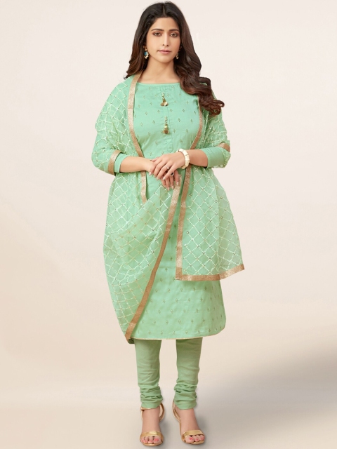 

Pothys Green & Gold-Coloured Cotton Blend Unstitched Dress Material
