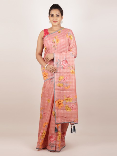 

Pothys Pink Printed Jute Silk Saree