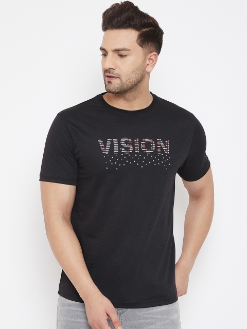 

98 Degree North Men Black & White Printed Round Neck T-shirt