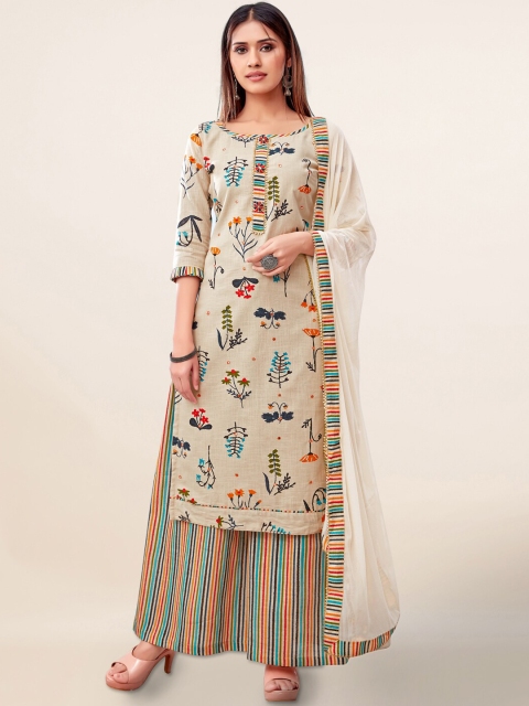 

Pothys Cream-Coloured & Red Jute Cotton Unstitched Dress Material
