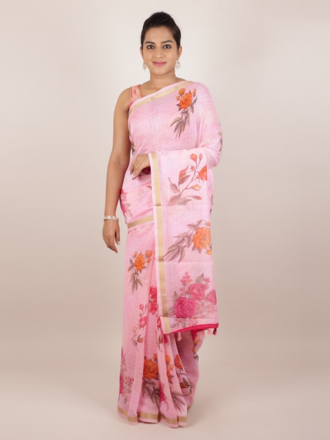 

Pothys Pink Printed Jute Silk Saree