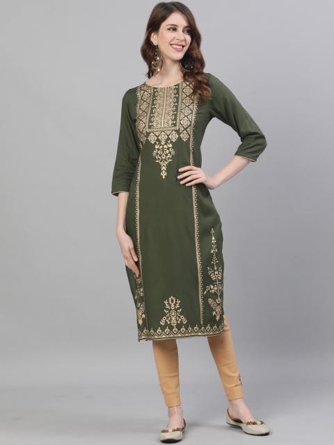 

Ishin Women Green Ethnic Motifs Foil Printed Kurta