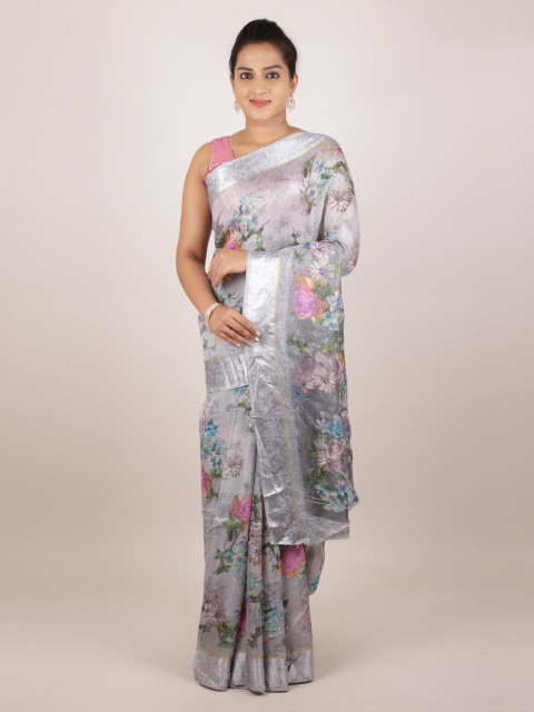 

Pothys Grey Printed Jute Silk Saree