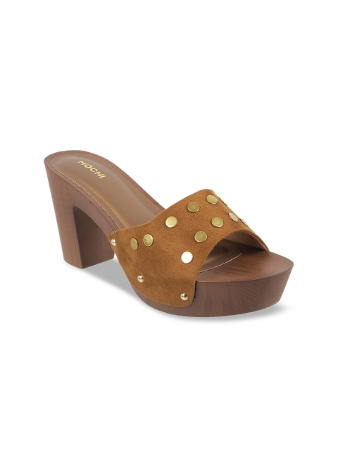 

Mochi Women Olive Green & Gold-Toned Embellished Block Heels