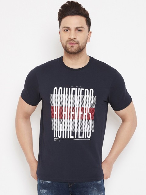 

98 Degree North Men Navy Blue Printed Round Neck T-shirt