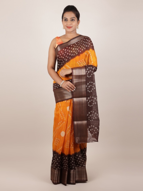 

Pothys Mustard & Coffee Brown Jute Silk Printed Saree