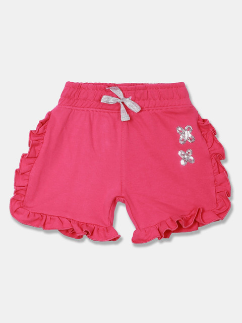 

Donuts Girls Pink Solid Regular Fit Shorts With Ruffles