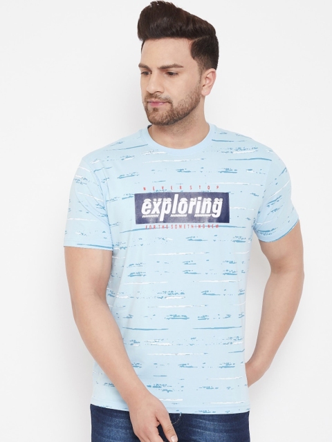 

98 Degree North Men Blue & White Printed Round Neck T-shirt