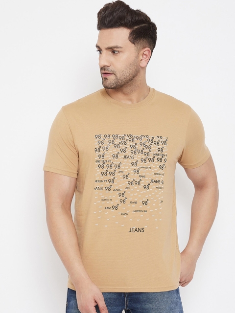 

98 Degree North Men Beige Printed Round Neck T-shirt