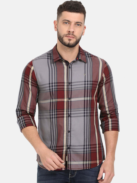 

VUDU Men Grey & Brown Regular Fit Cotton Checked Casual Shirt