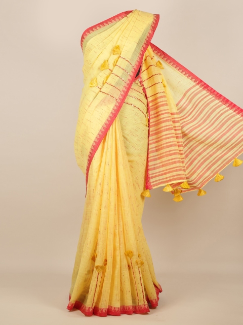 

Pothys Yellow Solid Linen Blend Saree