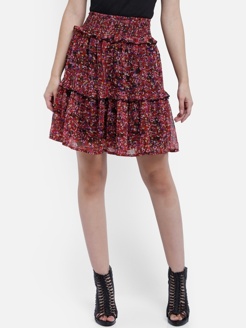 

Aditi Wasan Women Red & Blue Abstract Printed Tiered Mini Skirt