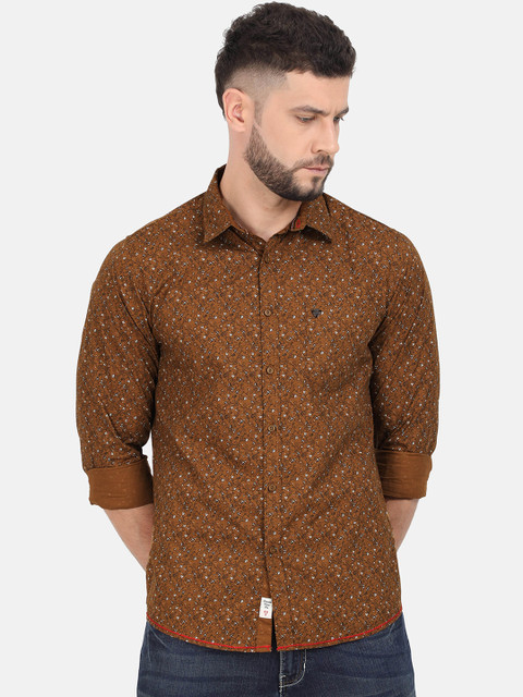 

VUDU Men Brown & White Regular Fit Cotton Printed Casual Shirt