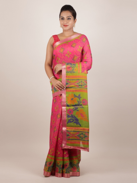 

Pothys Pink Printed Jute Silk Saree