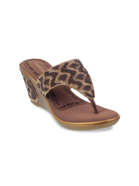 

Mochi Women Gold-Toned & Black Embellished Wedges