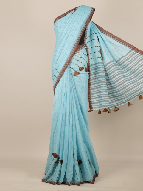 

Pothys Blue Printed Linen Blend Saree