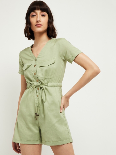 

max Women Green Solid Capri Jumpsuit