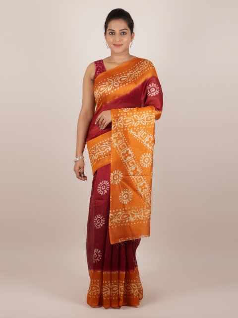 

Pothys Maroon Printed Jute Silk Saree