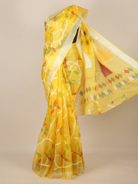 

Pothys Yellow Woven Design Poly Chiffon Saree