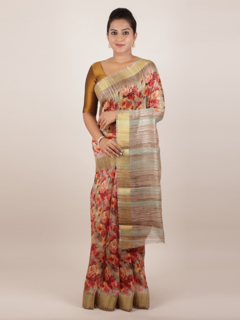 

Pothys Cream-Coloured Printed Jute Silk Saree