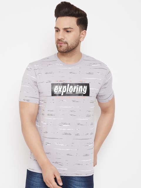 

98 Degree North Men Grey & Black Printed Round Neck T-shirt