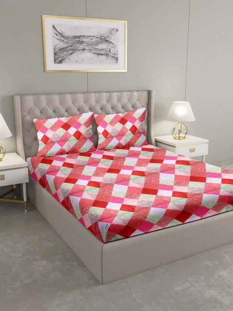 

BELLA CASA Red & White Geometric 124 TC Cotton 1 King Bedsheet with 2 Pillow Covers
